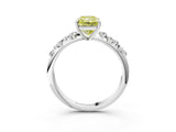 White gold Fancy Yellow Radiant Cut Diamond Cluster Side Stone Solitaire Ring with Prong Setting_80