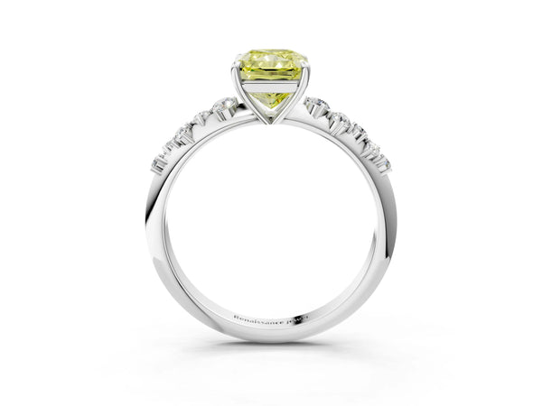 Platinum Radiant Cut Graduated Cluster Engagement Ring Setting for Fancy Yellow Center