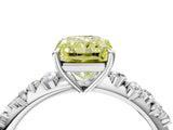 White gold Fancy Yellow Radiant Cut Diamond Cluster Side Stone Solitaire Ring with Prong Setting_81