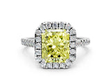 White gold Fancy Yellow Radiant Cut Diamond Cushion Halo Ring with Pavé Band_12