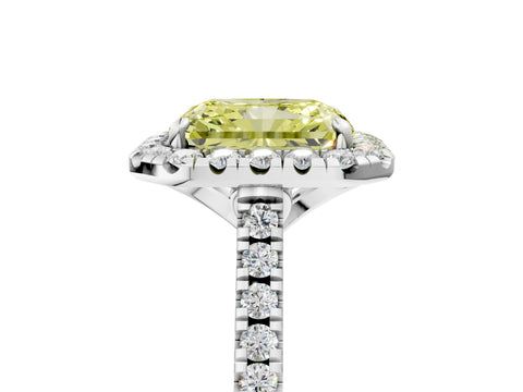 White gold Fancy Yellow Radiant Cut Diamond Cushion Halo Ring with Pavé Band_17