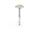 White gold Fancy Yellow Radiant Cut Diamond Cushion Halo Ring with Pavé Band_2