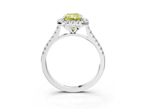 White gold Fancy Yellow Radiant Cut Diamond Cushion Halo Ring with Pavé Band_3