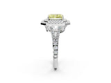 White gold Fancy Yellow Radiant Cut Diamond Double Halo Ring with Pavé Band and Prong Setting_84