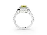 White gold Fancy Yellow Radiant Cut Diamond Double Halo Ring with Pavé Band and Prong Setting_85