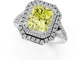 White gold Fancy Yellow Radiant Cut Diamond Double Halo Ring with Pavé Band and Prong Setting_89