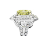 White gold Fancy Yellow Radiant Cut Diamond Double Halo Ring with Pavé Band and Prong Setting_93