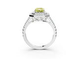 White gold Fancy Yellow Radiant Cut Diamond Double Halo Ring with Pavé Band and Prong Setting_95