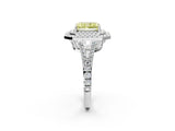 White gold Fancy Yellow Radiant Cut Diamond Double Halo Ring with Pavé Band and Prong Setting_96