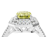 White gold Fancy Yellow Radiant Cut Diamond Double Halo Ring with Pavé Band and Prong Setting_98