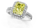 White gold Fancy Yellow Radiant Cut Diamond Double Halo Ring with Split Shank and Four-Prong Setting_1