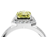 White gold Fancy Yellow Radiant Cut Diamond Double Halo Ring with Split Shank and Four-Prong Setting_4