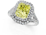 White gold Fancy Yellow Radiant Cut Diamond Double Halo Ring with Split Shank and Prong Setting_28