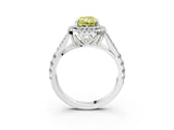 White gold Fancy Yellow Radiant Cut Diamond Double Halo Ring with Split Shank and Prong Setting_30