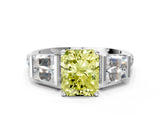 White gold Fancy Yellow Radiant Cut Diamond Engagement Ring with Baguette Side Stones and Channel Set Band_20