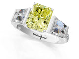 White gold Fancy Yellow Radiant Cut Diamond Engagement Ring with Baguette Side Stones and Channel Set Band_21