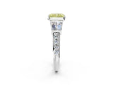 White gold Fancy Yellow Radiant Cut Diamond Engagement Ring with Baguette Side Stones and Channel Set Band_22