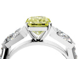 White gold Fancy Yellow Radiant Cut Diamond Engagement Ring with Baguette Side Stones and Channel Set Band_24
