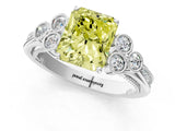White gold Fancy Yellow Radiant  Cut Diamond Engagement Ring with Bezel Set Round Side Stones and Prong Setting_50