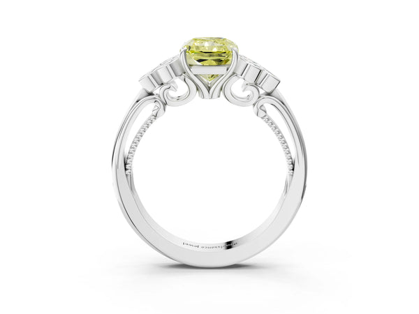 Platinum Radiant Cut Vintage Engagement Ring Setting for Fancy Yellow Center