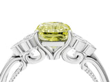 White gold Fancy Yellow Radiant  Cut Diamond Engagement Ring with Bezel Set Round Side Stones and Prong Setting_53