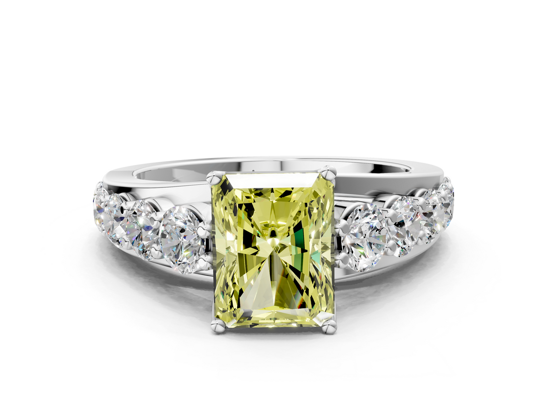 White gold Fancy Yellow Radiant  Cut Diamond Engagement Ring with Pavé Band and Four-Prong Setting_3