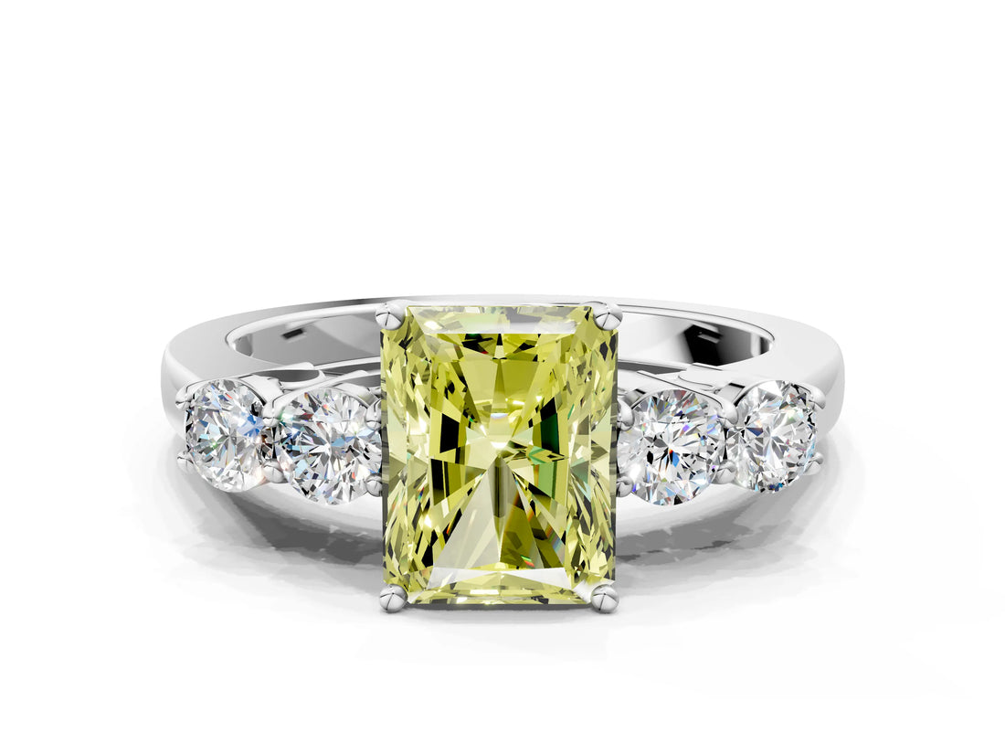 White gold Fancy Yellow Radiant  Cut Diamond Five-Stone Prong Set White Gold Ring_32