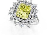 White gold Fancy Yellow Radiant Cut Diamond Floral Double Halo Engagement Ring with Prong Setting_121