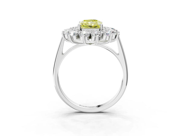 White Gold Radiant Cut Floral Double Halo Engagement Ring Setting for Fancy Yellow Center