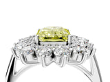 White gold Fancy Yellow Radiant Cut Diamond Floral Double Halo Engagement Ring with Prong Setting_41