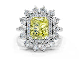 White gold Fancy Yellow Radiant Cut Diamond Floral Double Halo Engagement Ring with Prong Setting_60