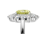 White gold Fancy Yellow Radiant Cut Diamond Floral Double Halo Engagement Ring with Prong Setting_65