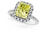White gold Fancy Yellow Radiant  Cut Diamond Floral Halo Engagement Ring with Pavé Band and Prong Setting_51