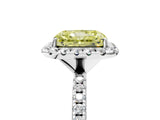 White gold Fancy Yellow Radiant  Cut Diamond Floral Halo Engagement Ring with Pavé Band and Prong Setting_54