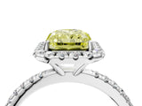 White gold Fancy Yellow Radiant  Cut Diamond Floral Halo Engagement Ring with Pavé Band and Prong Setting_54