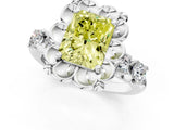 White gold Fancy Yellow Radiant  Cut Diamond Floral Halo Engagement Ring with Shared Prong Setting 1