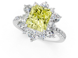 White gold Fancy Yellow Radiant  Cut Diamond Floral Halo Pave Band with Prong Setting_34