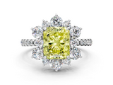 White gold Fancy Yellow Radiant  Cut Diamond Floral Halo Pave Band with Prong Setting_37