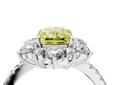 White gold Fancy Yellow Radiant  Cut Diamond Floral Halo Pave Band with Prong Setting_41
