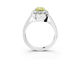 White gold Fancy Yellow Radiant Cut Diamond Floral Halo Ring with Pavé Band and Prong Setting_10