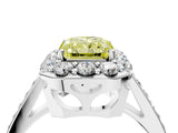 White gold Fancy Yellow Radiant Cut Diamond Floral Halo Ring with Pavé Band and Prong Setting_11