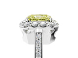 White gold Fancy Yellow Radiant Cut Diamond Floral Halo Ring with Pavé Band and Prong Setting_12