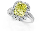 White gold Fancy Yellow Radiant Cut Diamond Floral Halo Ring with Pavé Band and Prong Setting_8