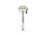 White gold Fancy Yellow Radiant Cut Diamond Floral Halo Ring with Pavé Band and Prong Setting_9