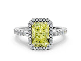 White gold Fancy Yellow Radiant Cut Diamond Halo Engagement Ring with Pavé Band and Prong Setting_51