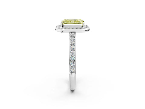White gold Fancy Yellow Radiant Cut Diamond Halo Ring with Bezel Frame and Pavé Band_2