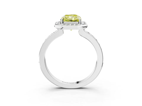 White gold Fancy Yellow Radiant Cut Diamond Halo Ring with Bezel Frame and Pavé Band_3