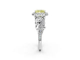 White gold Fancy Yellow Radiant Cut Diamond Halo Ring with Milgrain Pavé Band and Four-Prong Setting_68