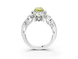White gold Fancy Yellow Radiant Cut Diamond Halo Ring with Milgrain Pavé Band and Four-Prong Setting_69