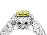 White gold Fancy Yellow Radiant Cut Diamond Halo Ring with Milgrain Pavé Band and Four-Prong Setting_70